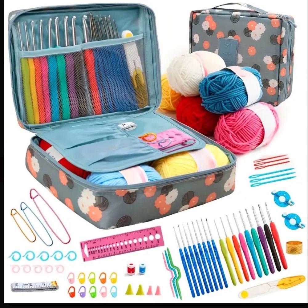 Floral Crochet Kit with Yarn and Tools